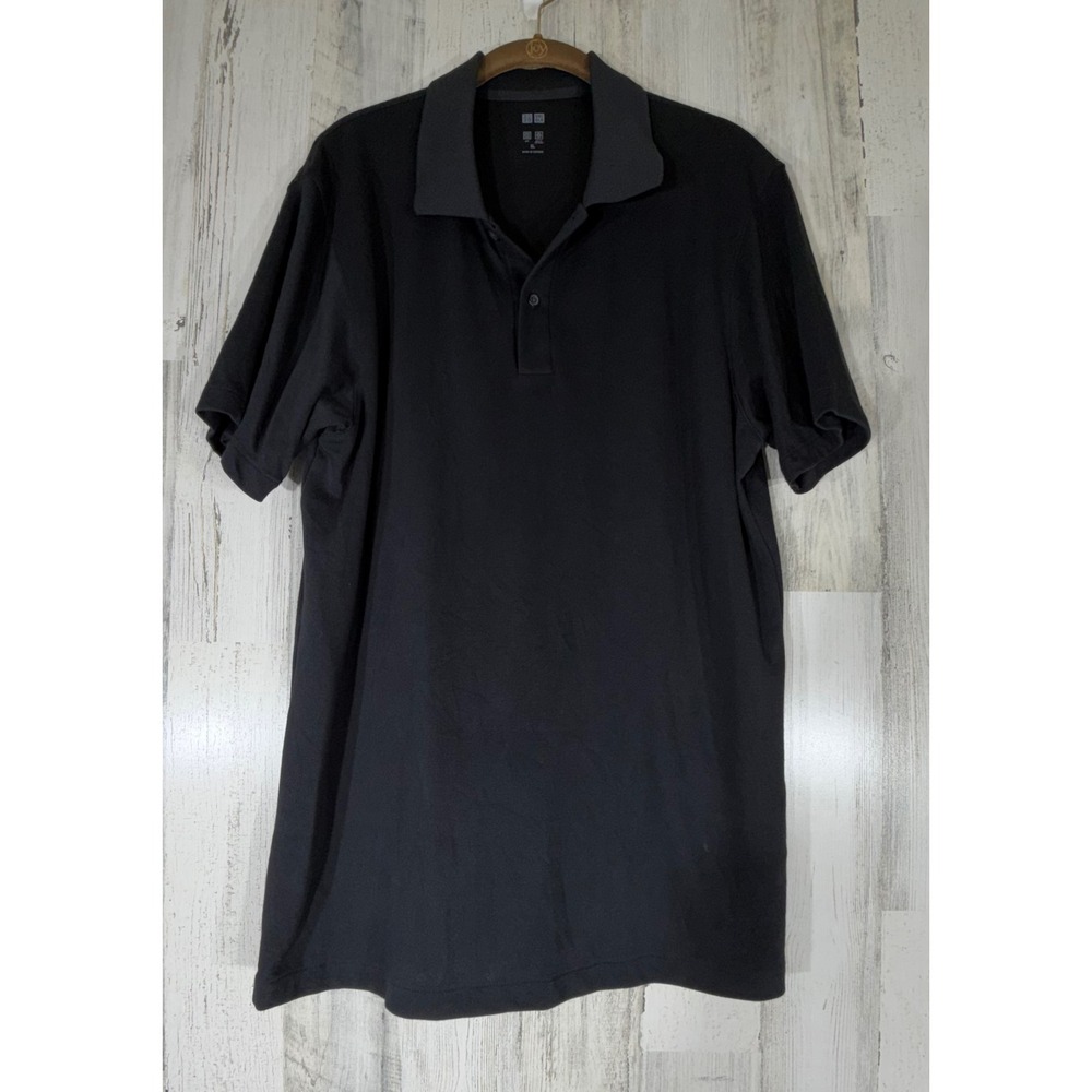 Uniqlo AIRism Pique Knit Polo Shirt XL Black Short Sleeve Dry Cool Touch